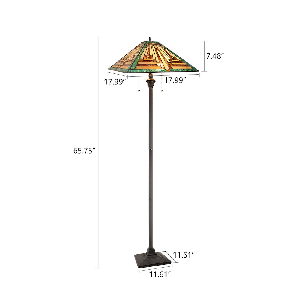 FIRMAN Tiffany-Style 2-Light Mission Floor Lamp 16" Shade. Picture 9