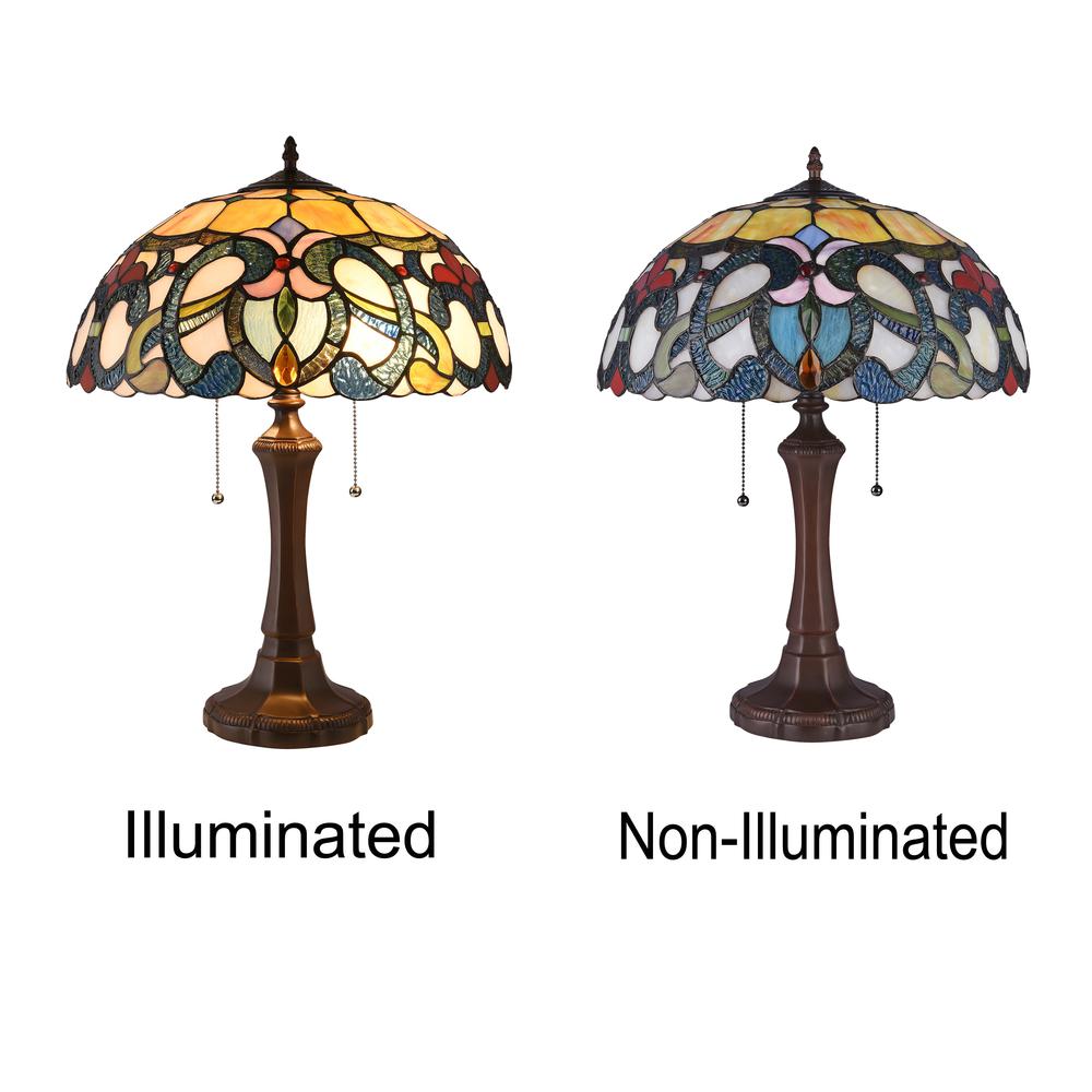CHLOE Lighting AUGUST Tiffany-style Dark Bronze 2 Light Victorian Table Lamp 16" Shade. Picture 3