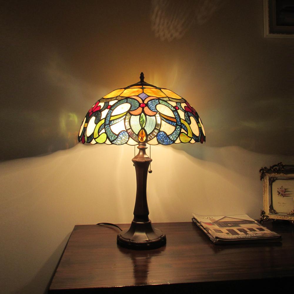 CHLOE Lighting AUGUST Tiffany-style Dark Bronze 2 Light Victorian Table Lamp 16" Shade. Picture 4