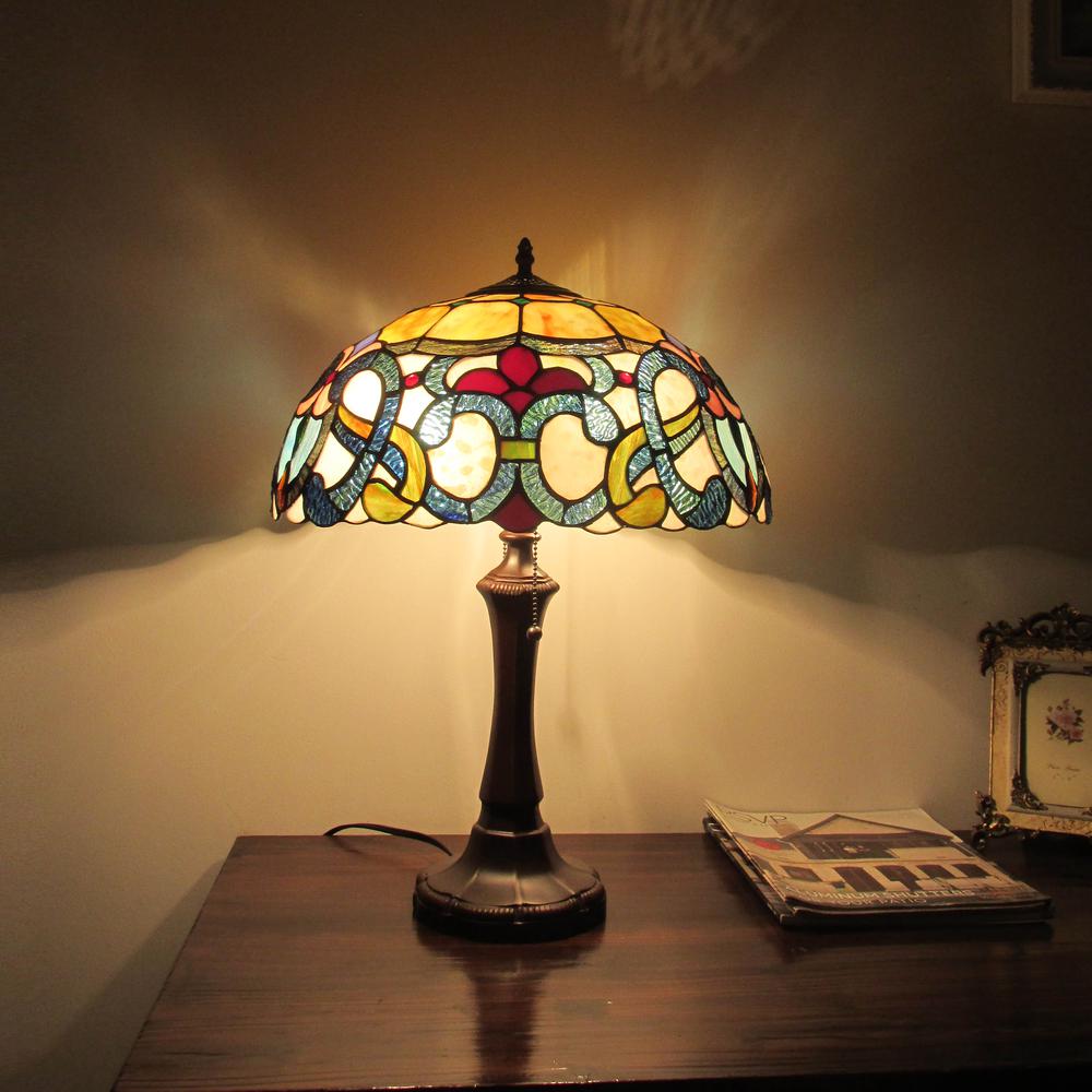 CHLOE Lighting AUGUST Tiffany-style Dark Bronze 2 Light Victorian Table Lamp 16" Shade. Picture 5