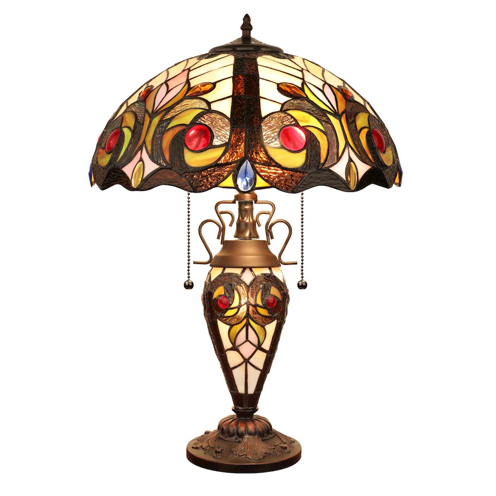 Lennon Tiffany-Style 3-Light Victorian Double Lit Table Lamp 16" Shade. Picture 1