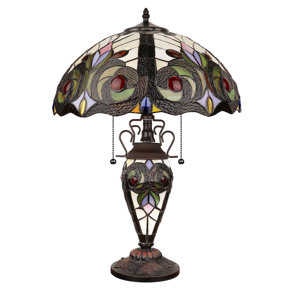 Lennon Tiffany-Style 3-Light Victorian Double Lit Table Lamp 16" Shade. Picture 2