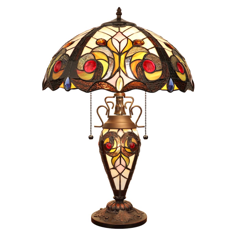 Lennon Tiffany-Style 3-Light Victorian Double Lit Table Lamp 16" Shade. Picture 3