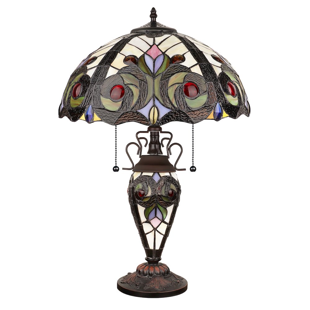 Lennon Tiffany-Style 3-Light Victorian Double Lit Table Lamp 16" Shade. Picture 5