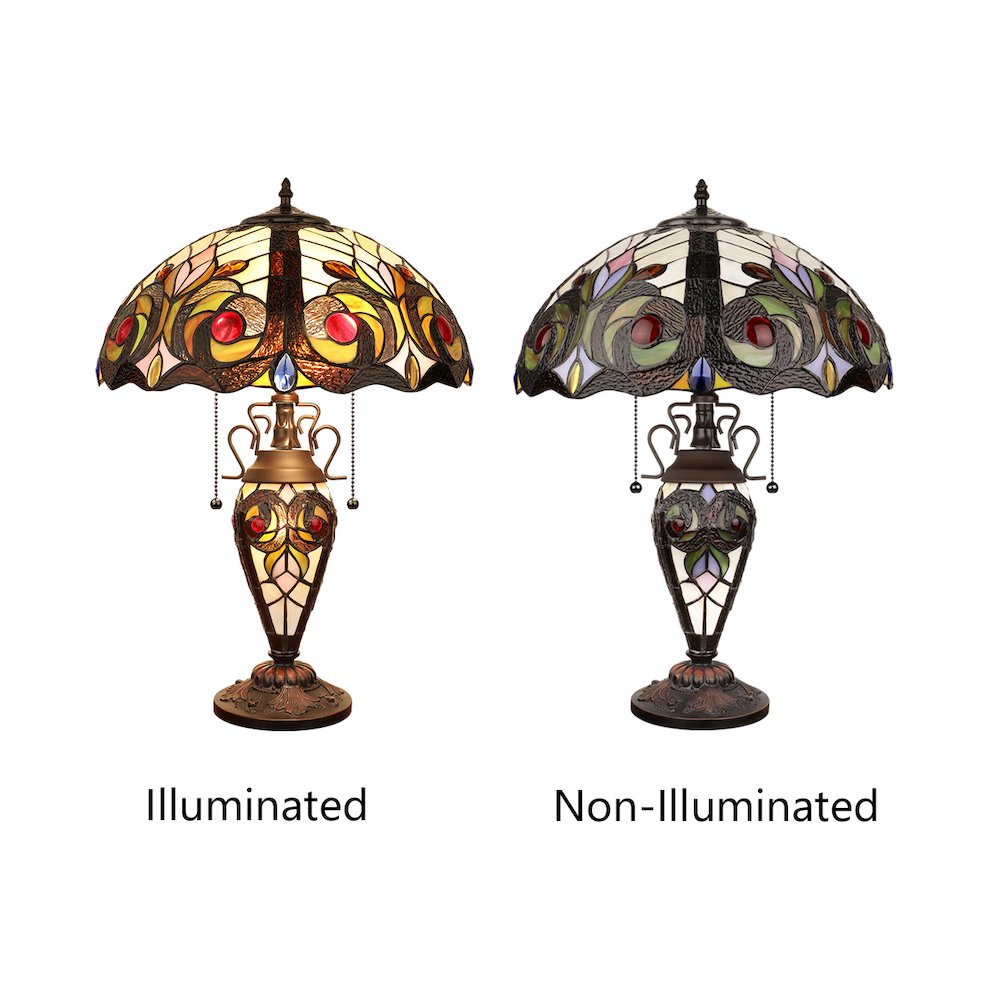 Lennon Tiffany-Style 3-Light Victorian Double Lit Table Lamp 16" Shade. Picture 7