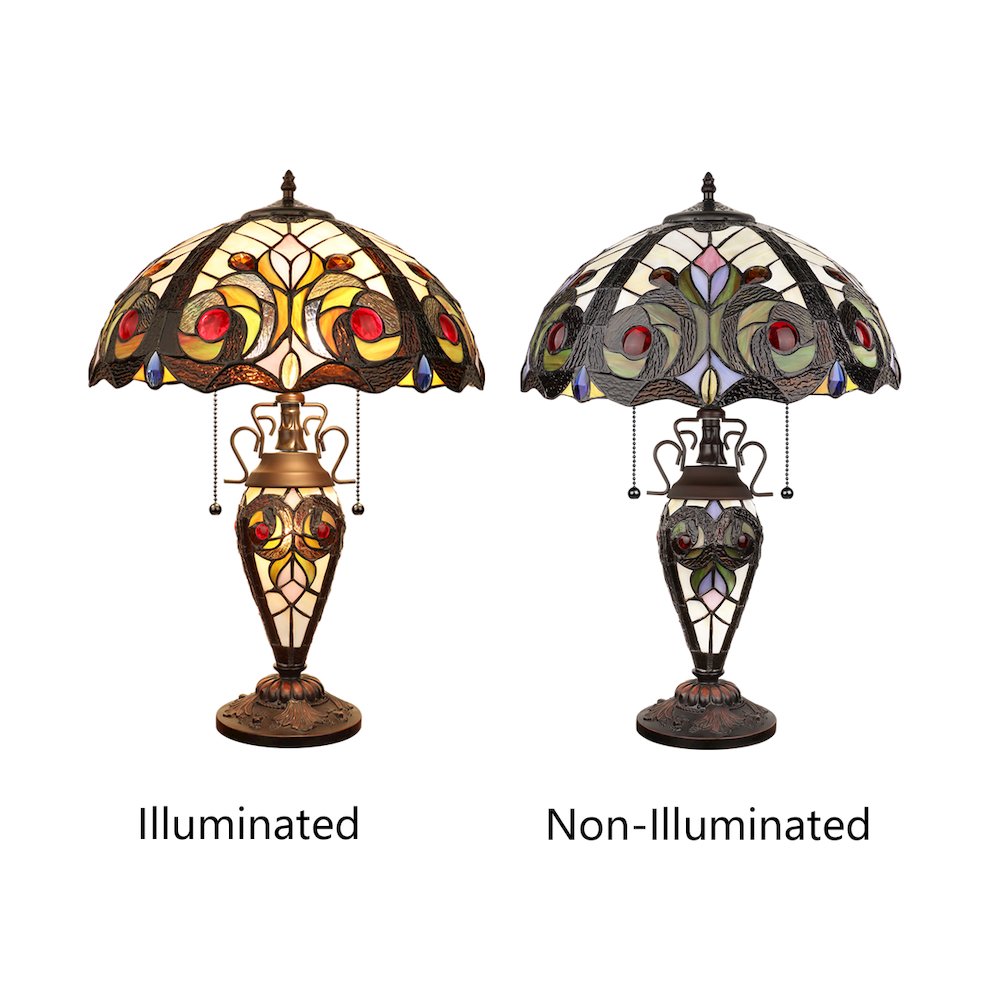 Lennon Tiffany-Style 3-Light Victorian Double Lit Table Lamp 16" Shade. Picture 8
