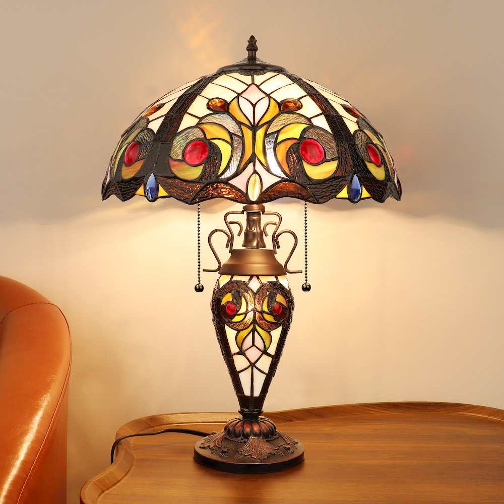 Lennon Tiffany-Style 3-Light Victorian Double Lit Table Lamp 16" Shade. Picture 10