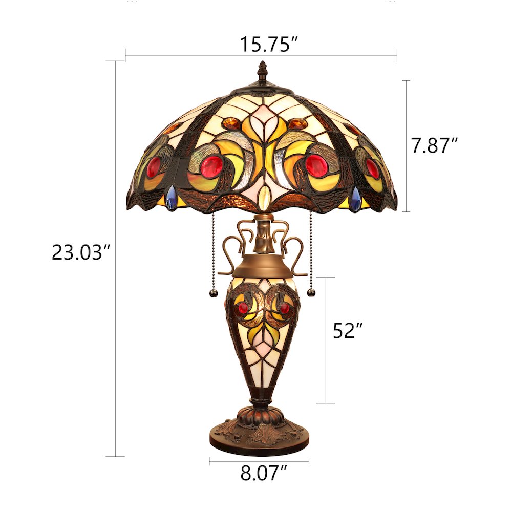 Lennon Tiffany-Style 3-Light Victorian Double Lit Table Lamp 16" Shade. Picture 9