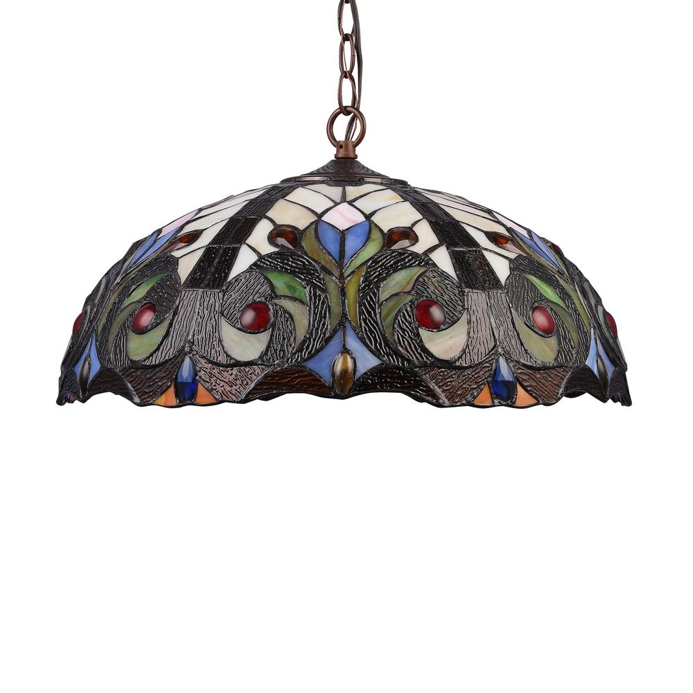 CHLOE Lighting LENNON Tiffany-style Dark Bronze 2 Light Victorian Ceiling Pendant Fixture 18" Shade. Picture 2
