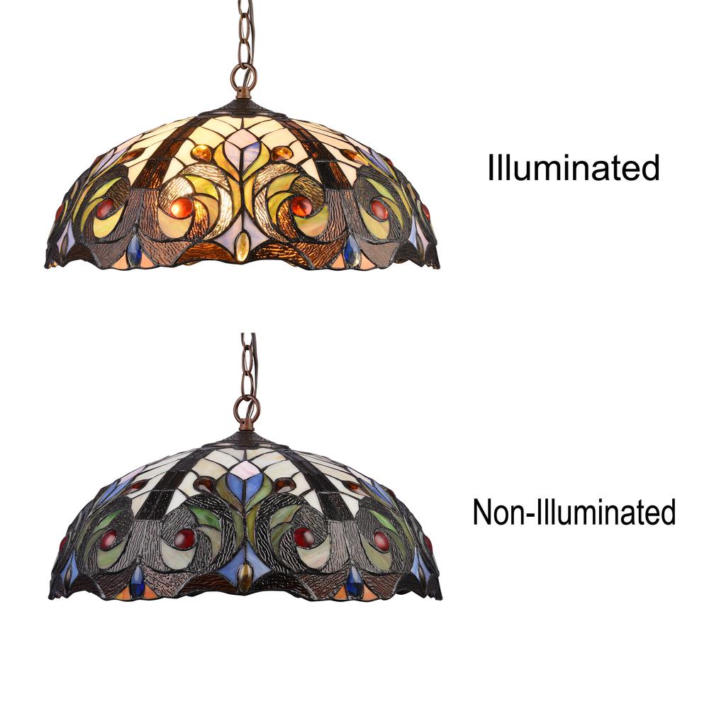 CHLOE Lighting LENNON Tiffany-style Dark Bronze 2 Light Victorian Ceiling Pendant Fixture 18" Shade. Picture 3
