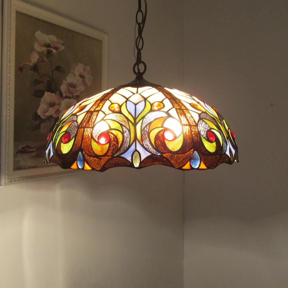 CHLOE Lighting LENNON Tiffany-style Dark Bronze 2 Light Victorian Ceiling Pendant Fixture 18" Shade. Picture 4