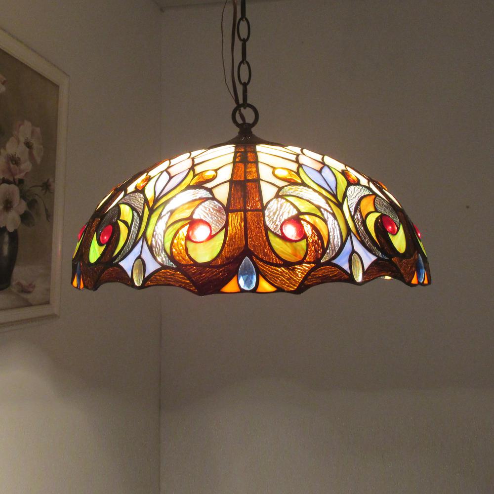 CHLOE Lighting LENNON Tiffany-style Dark Bronze 2 Light Victorian Ceiling Pendant Fixture 18" Shade. Picture 5