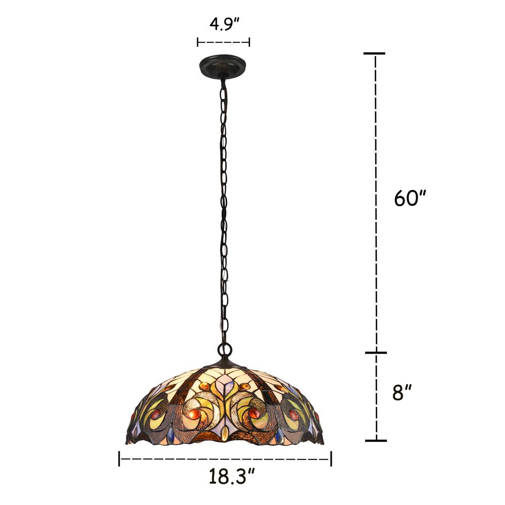 CHLOE Lighting LENNON Tiffany-style Dark Bronze 2 Light Victorian Ceiling Pendant Fixture 18" Shade. Picture 6