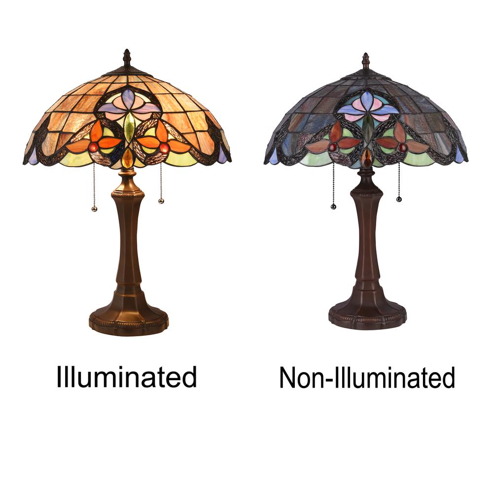 CHLOE Lighting MONROE Victorian Tiffany-style Dark Bronze 2 Light Table Lamp 16" Wide. Picture 3