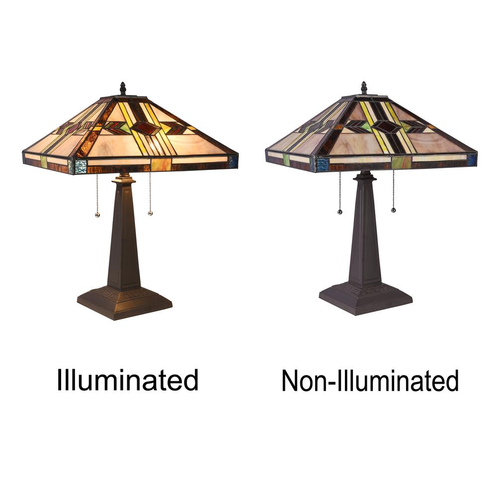 CHLOE Lighting CARLA Tiffany-style Mission Blackish Bronze 2 Light Table Lamp 16" Shade. Picture 5