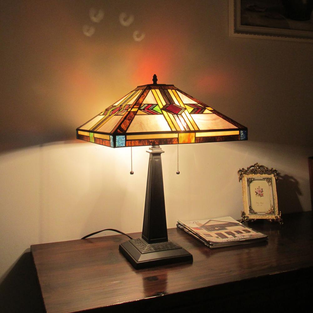 CHLOE Lighting CARLA Tiffany-style Mission Blackish Bronze 2 Light Table Lamp 16" Shade. Picture 3