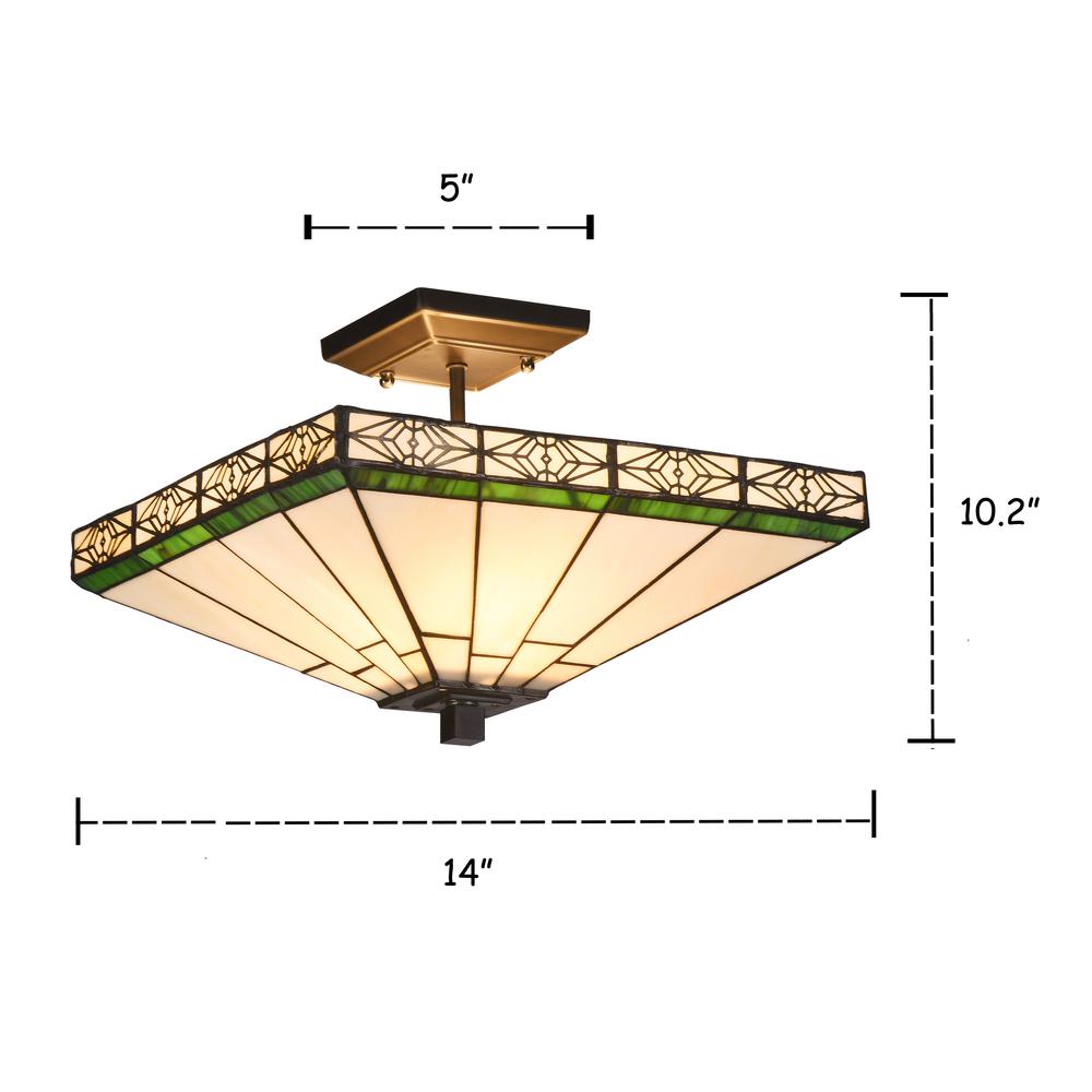 THEROS Tiffany-style 2 Light Mission Semi-flush Ceiling Fixture 14" Shade. Picture 1