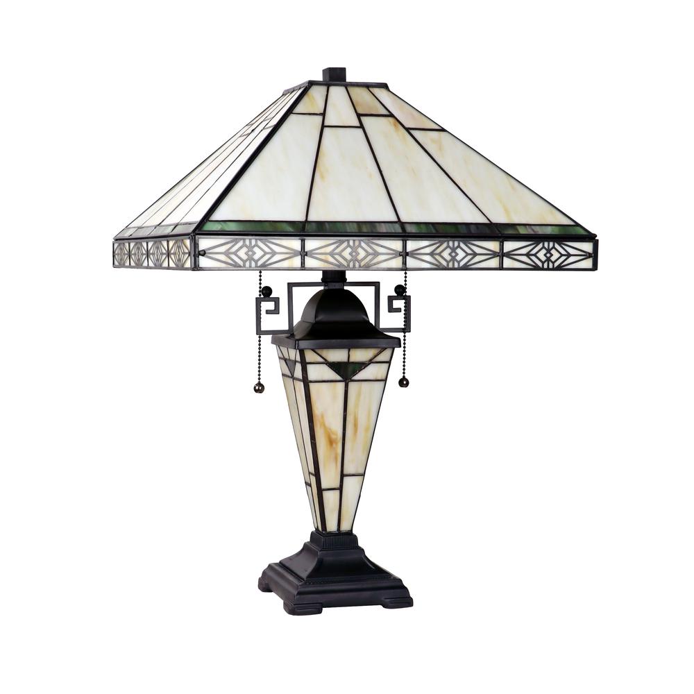 Mission-Style 3-Light Blackish Bronze Finish Double Lit Table Lamp 16" Shade. Picture 1