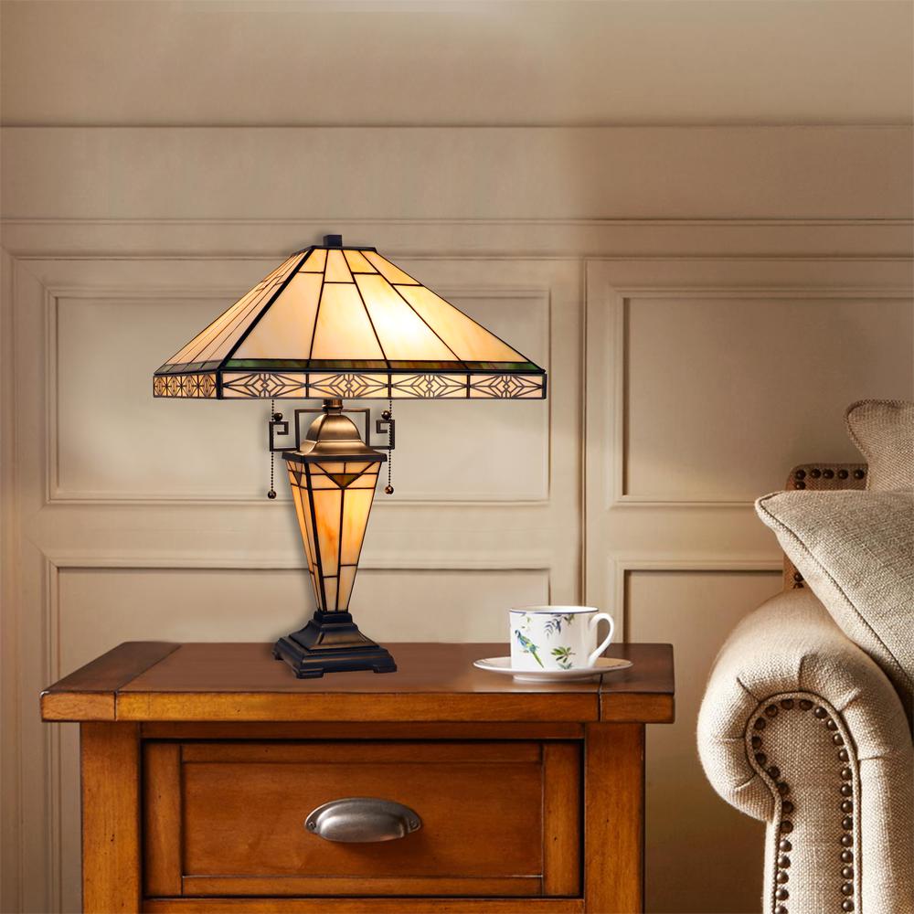 Mission-Style 3-Light Blackish Bronze Finish Double Lit Table Lamp 16" Shade. Picture 6