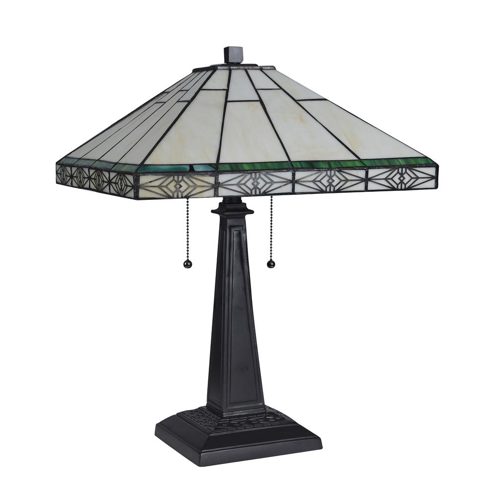 THEROS Tiffany-style 2 Light Mission Table Lamp 16" Shade. Picture 4