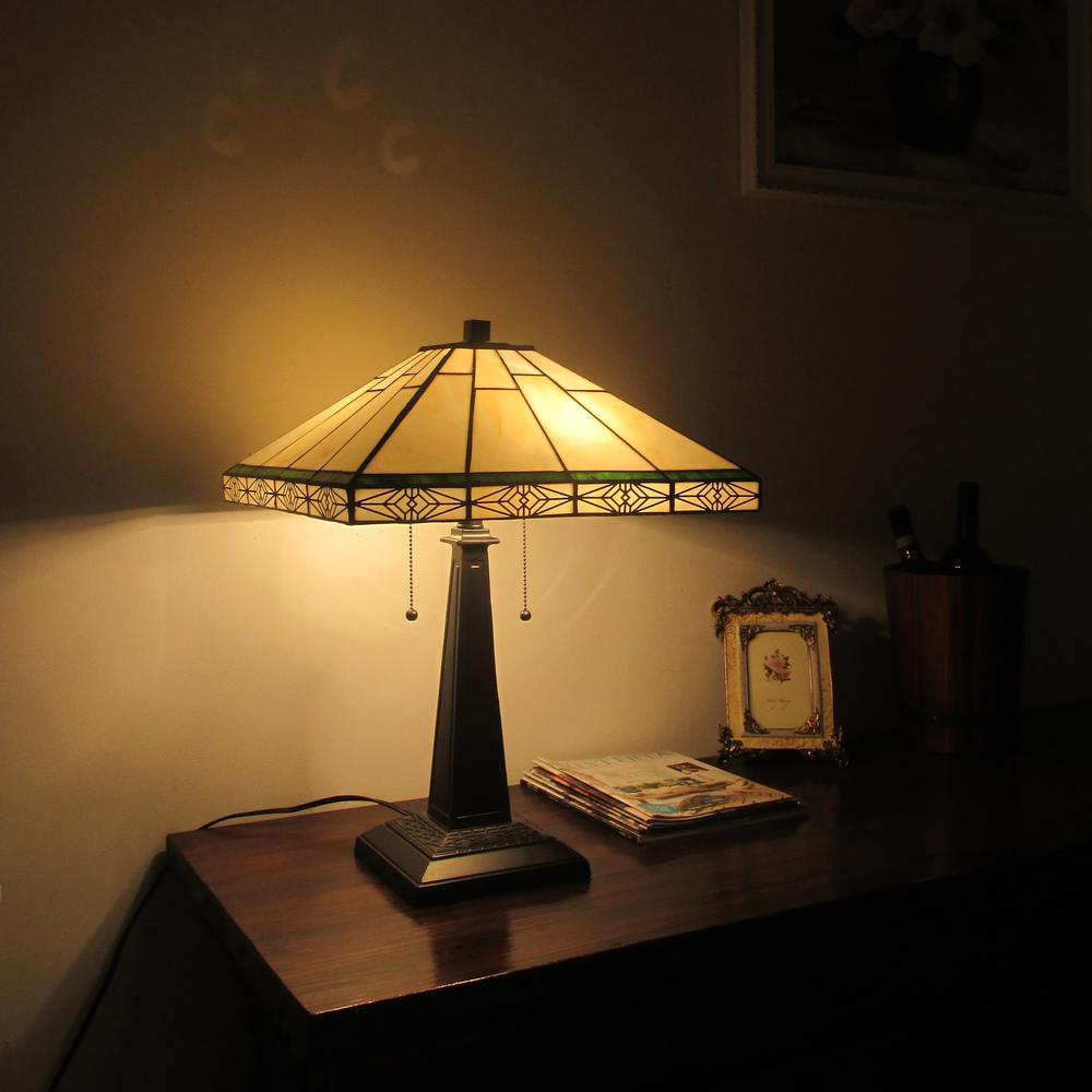 THEROS Tiffany-style 2 Light Mission Table Lamp 16" Shade. Picture 3
