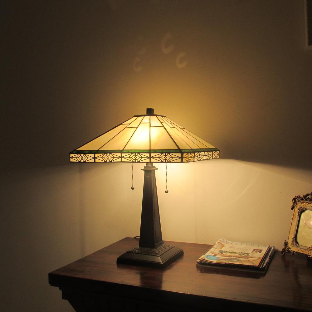 THEROS Tiffany-style 2 Light Mission Table Lamp 16" Shade. Picture 2