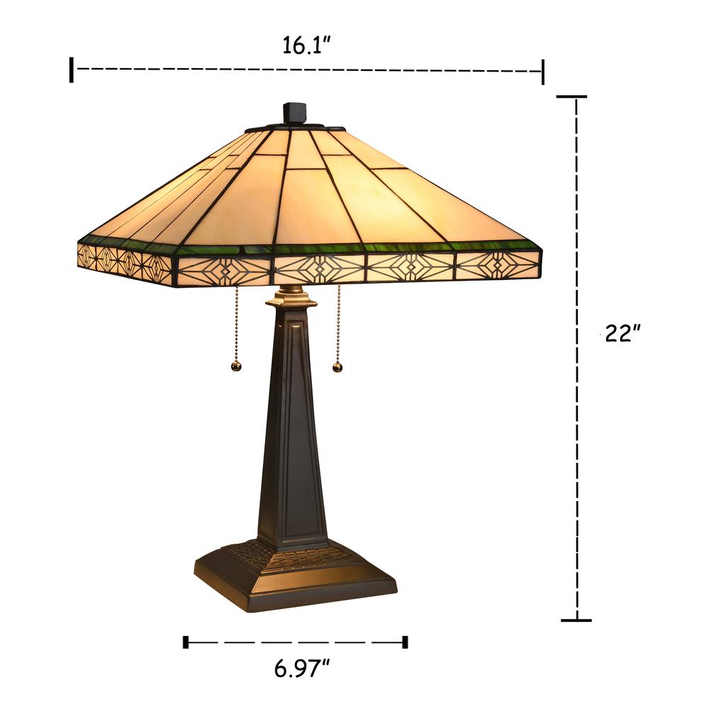 THEROS Tiffany-style 2 Light Mission Table Lamp 16" Shade. Picture 1