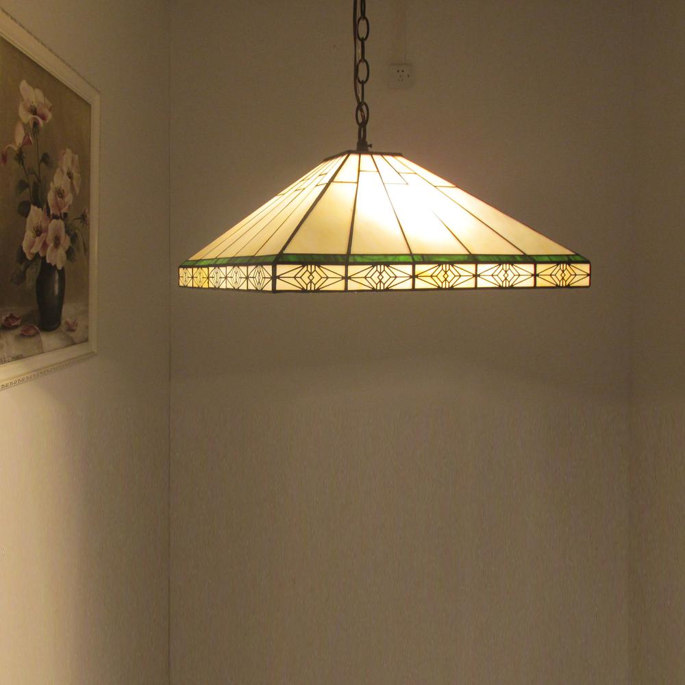 THEROS Tiffany-style 2 Light Mission Hanging Pendant Fixture 18" Shade. Picture 2