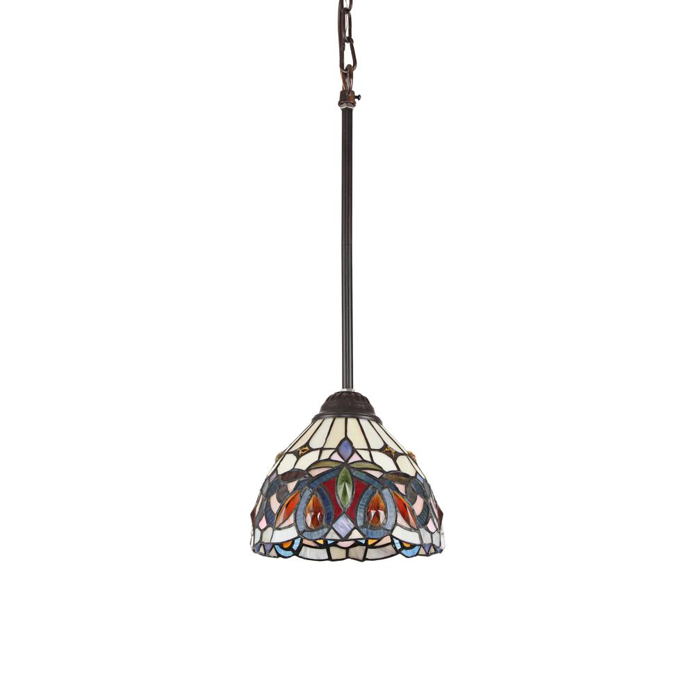 CHLOE Lighting SERENITY Victorian Tiffany-style Dark Bronze 1 Light Mini Pendant 8" Wide. Picture 2