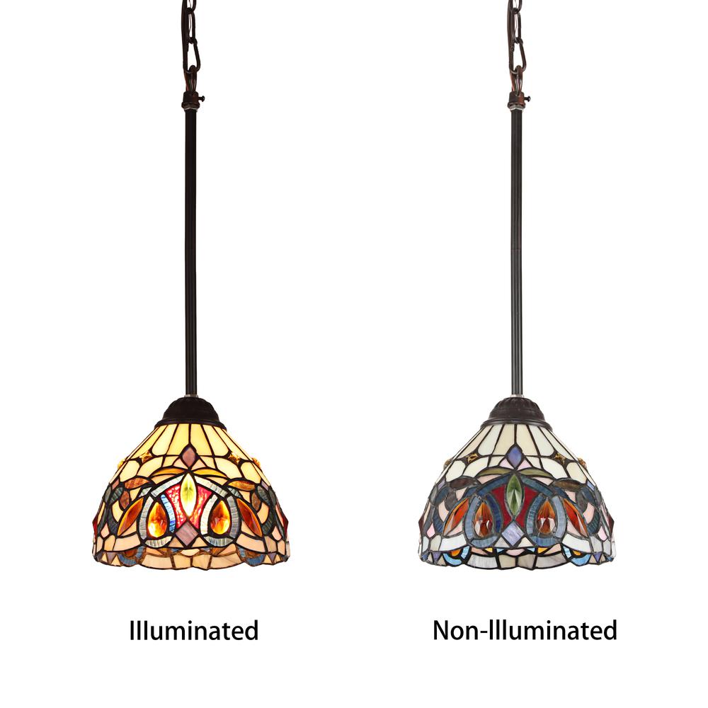 CHLOE Lighting SERENITY Victorian Tiffany-style Dark Bronze 1 Light Mini Pendant 8" Wide. Picture 5
