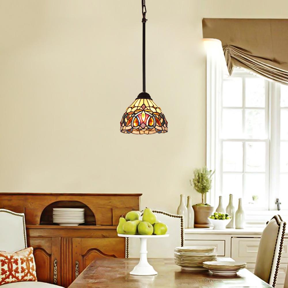 CHLOE Lighting SERENITY Victorian Tiffany-style Dark Bronze 1 Light Mini Pendant 8" Wide. Picture 6