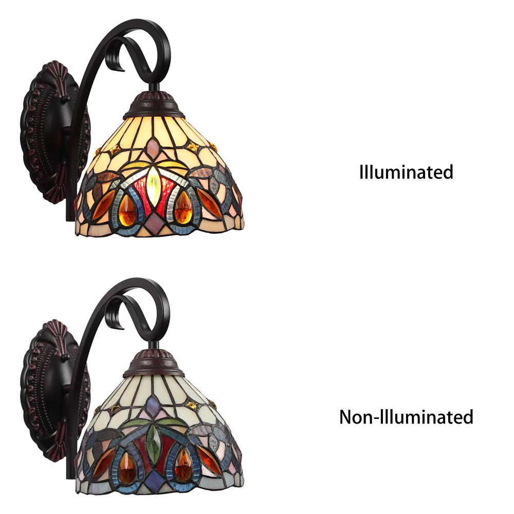 CHLOE Lighting SERENITY Victorian Tiffany-style Dark Bronze 1 Light Wall Sconce 8" Wide. Picture 4