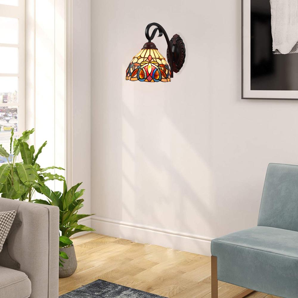 CHLOE Lighting SERENITY Victorian Tiffany-style Dark Bronze 1 Light Wall Sconce 8" Wide. Picture 5