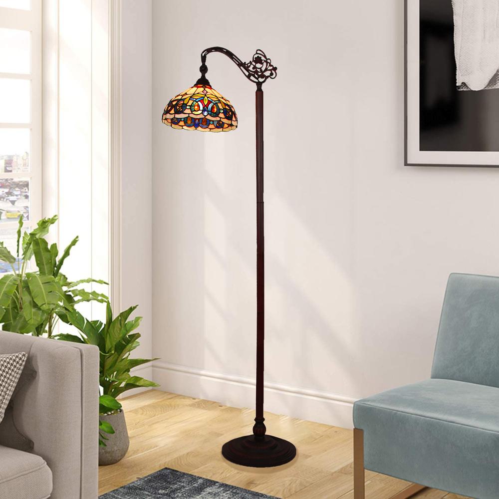 CHLOE Lighting SERENITY Victorian Tiffany-style Dark Bronze 1 Light Reading Floor Lamp 11" Wide. Picture 5