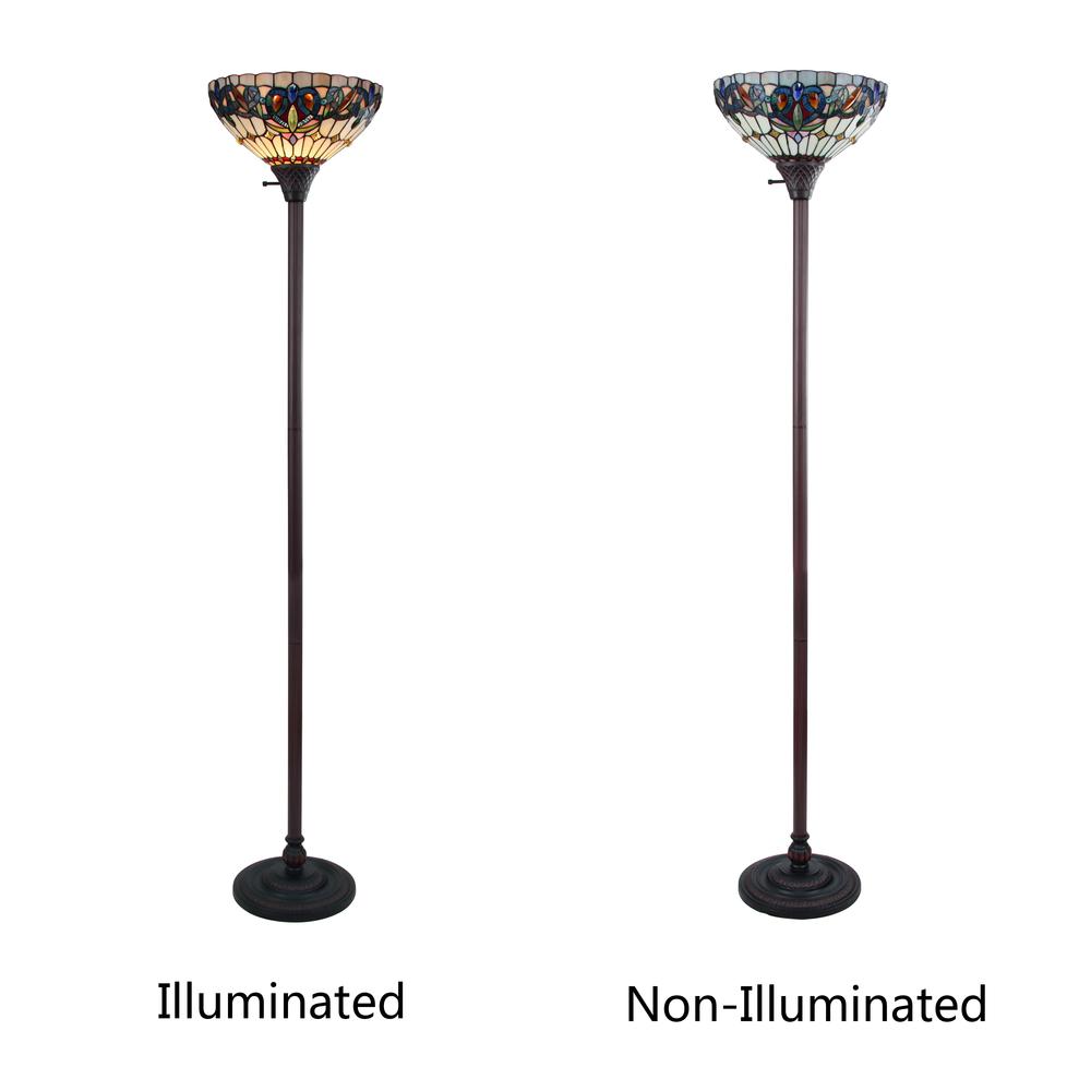 CHLOE Lighting SERENITY Victorian Tiffany-style Dark Bronze 1 Light Torchiere Lamp 14" Wide. Picture 4