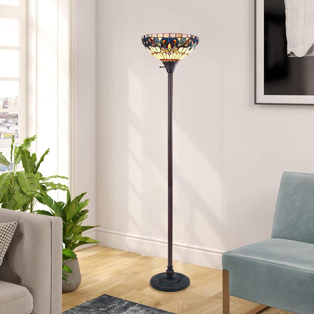 CHLOE Lighting SERENITY Victorian Tiffany-style Dark Bronze 1 Light Torchiere Lamp 14" Wide. Picture 5