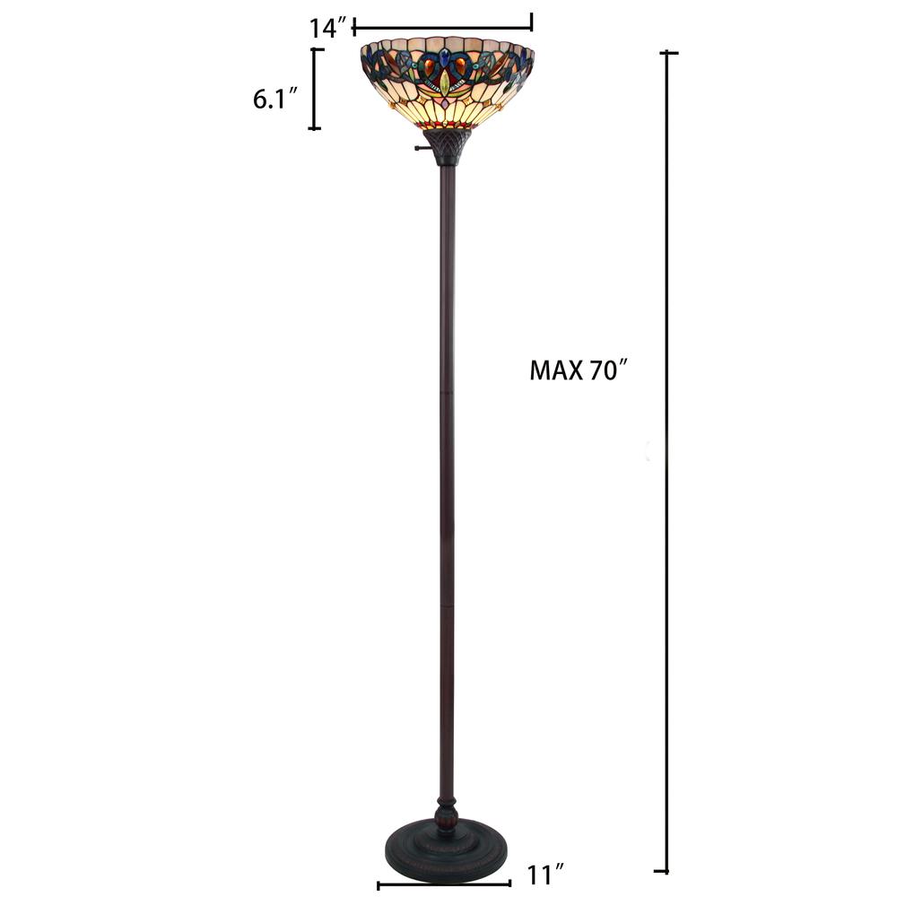 CHLOE Lighting SERENITY Victorian Tiffany-style Dark Bronze 1 Light Torchiere Lamp 14" Wide. Picture 6
