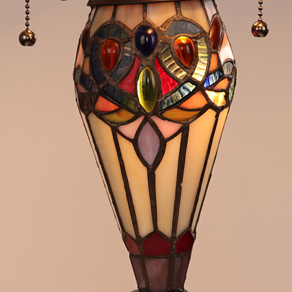 CHLOE Lighting SERENITY Victorian Tiffany-style Dark Bronze 3 Light Double Lit Table Lamp 16" Wide. Picture 4