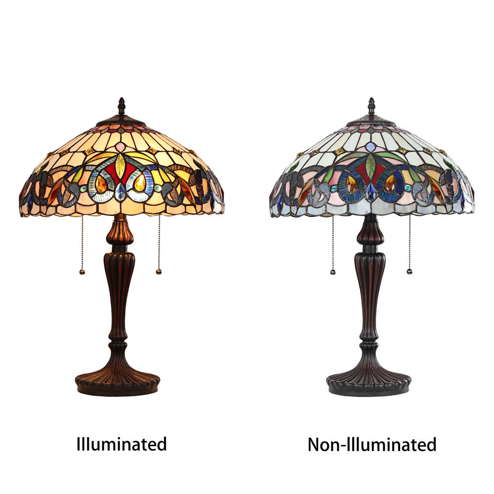 CHLOE Lighting SERENITY Victorian Tiffany-style Dark Bronze 2 Light Table Lamp 16" Wide. Picture 4