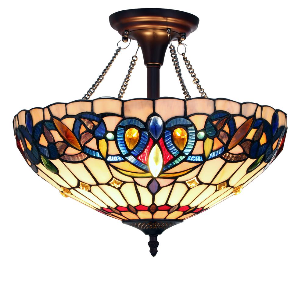 CHLOE Lighting SERENITY Tiffany-style Dark Bronze 2 Light Semi-Flush 16" Wide. Picture 1