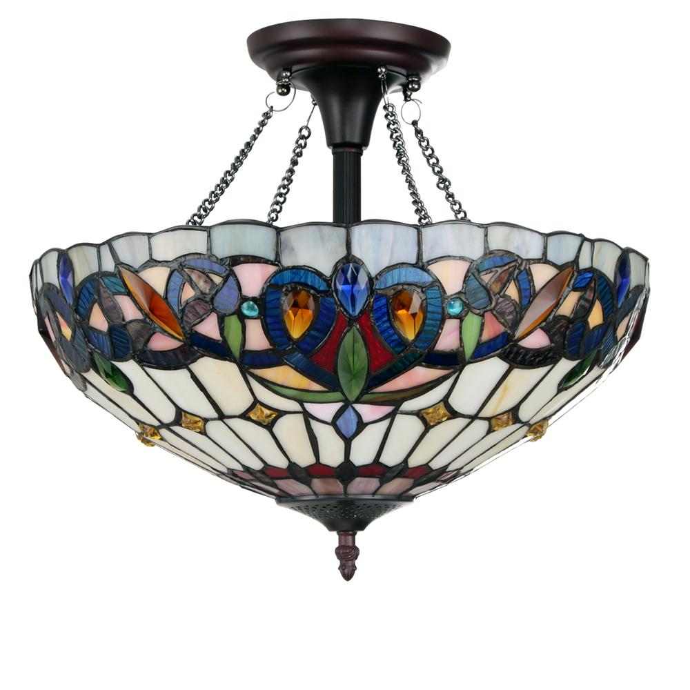 CHLOE Lighting SERENITY Tiffany-style Dark Bronze 2 Light Semi-Flush 16" Wide. Picture 2