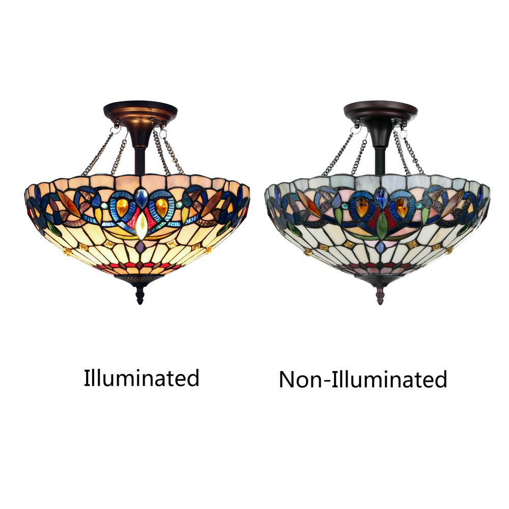 CHLOE Lighting SERENITY Tiffany-style Dark Bronze 2 Light Semi-Flush 16" Wide. Picture 3