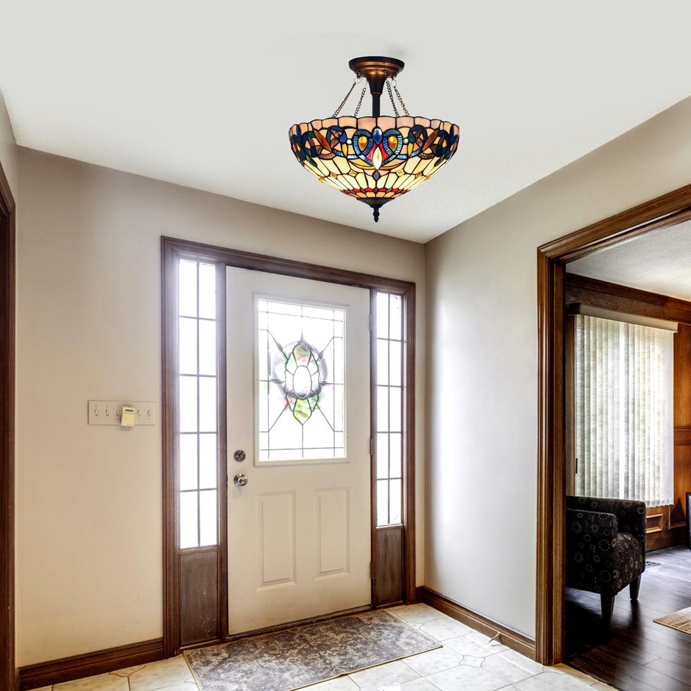 CHLOE Lighting SERENITY Tiffany-style Dark Bronze 2 Light Semi-Flush 16" Wide. Picture 7