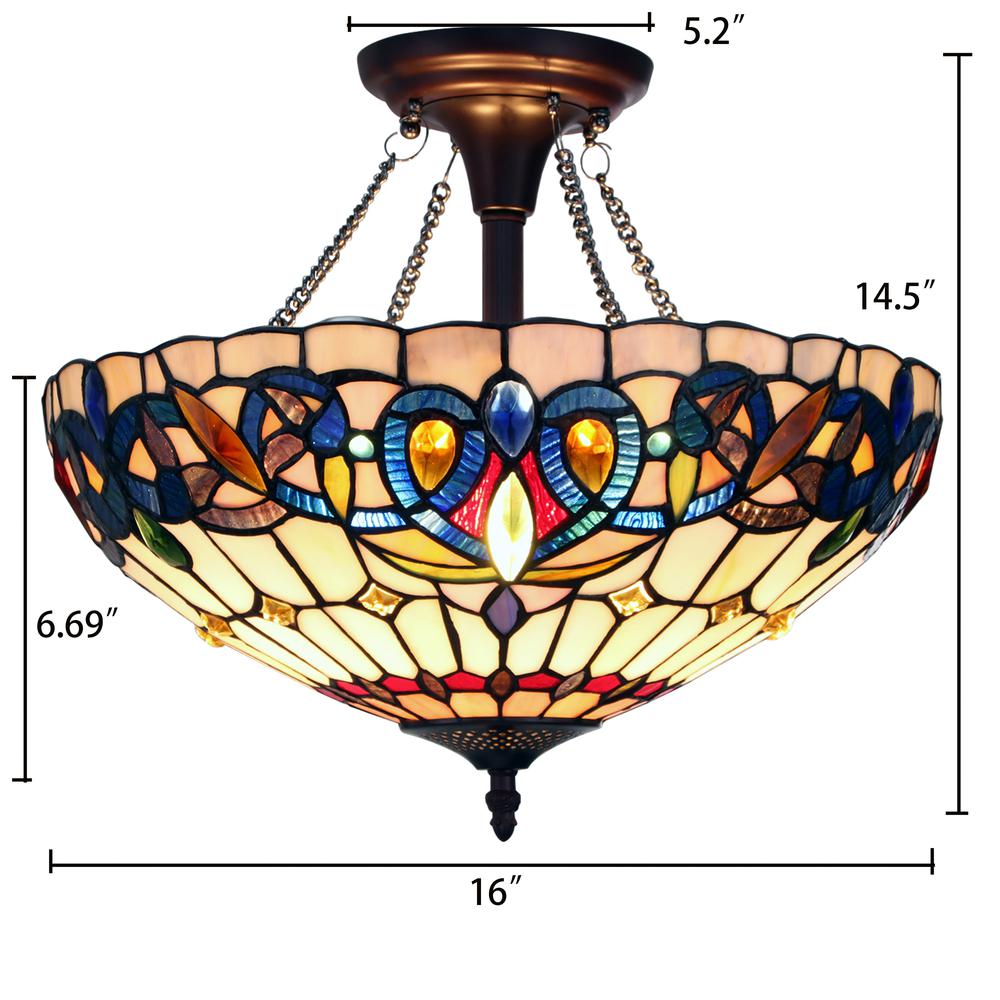 CHLOE Lighting SERENITY Tiffany-style Dark Bronze 2 Light Semi-Flush 16" Wide. Picture 5