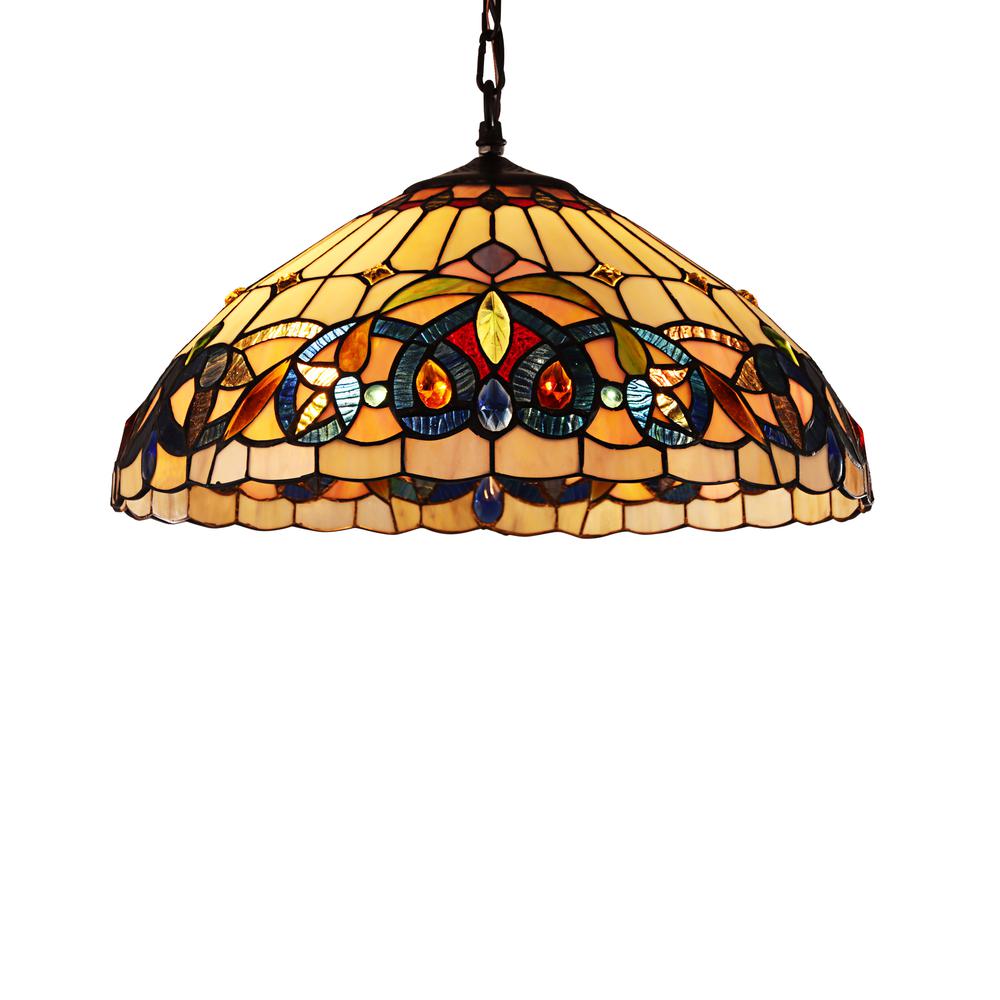 CHLOE Lighting SERENITY Victorian Tiffany-style Blackish Bronze 2 Light Hanging Pendant 18" Wide. Picture 1