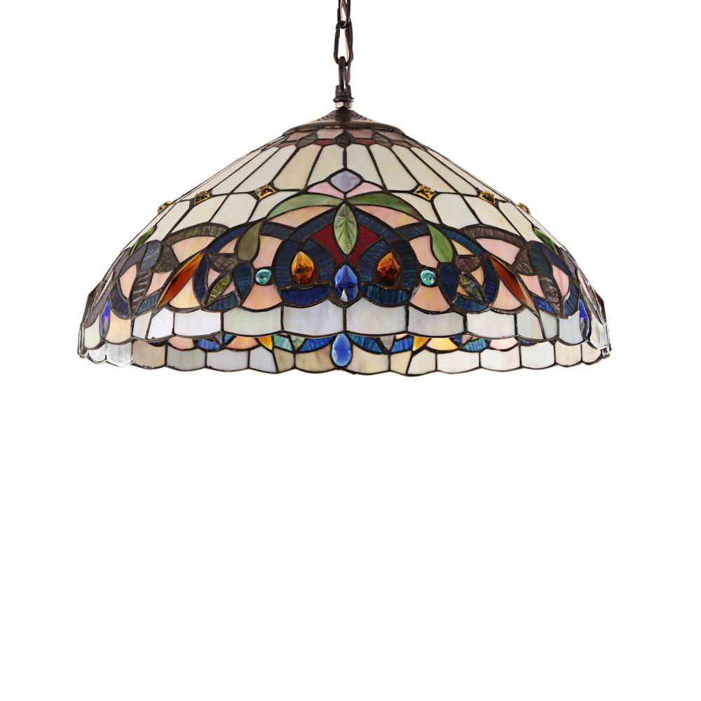 CHLOE Lighting SERENITY Victorian Tiffany-style Blackish Bronze 2 Light Hanging Pendant 18" Wide. Picture 2