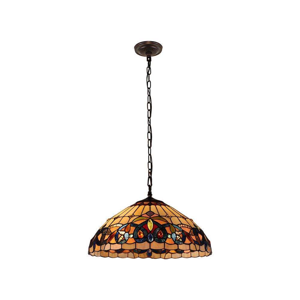 CHLOE Lighting SERENITY Victorian Tiffany-style Blackish Bronze 2 Light Hanging Pendant 18" Wide. Picture 3