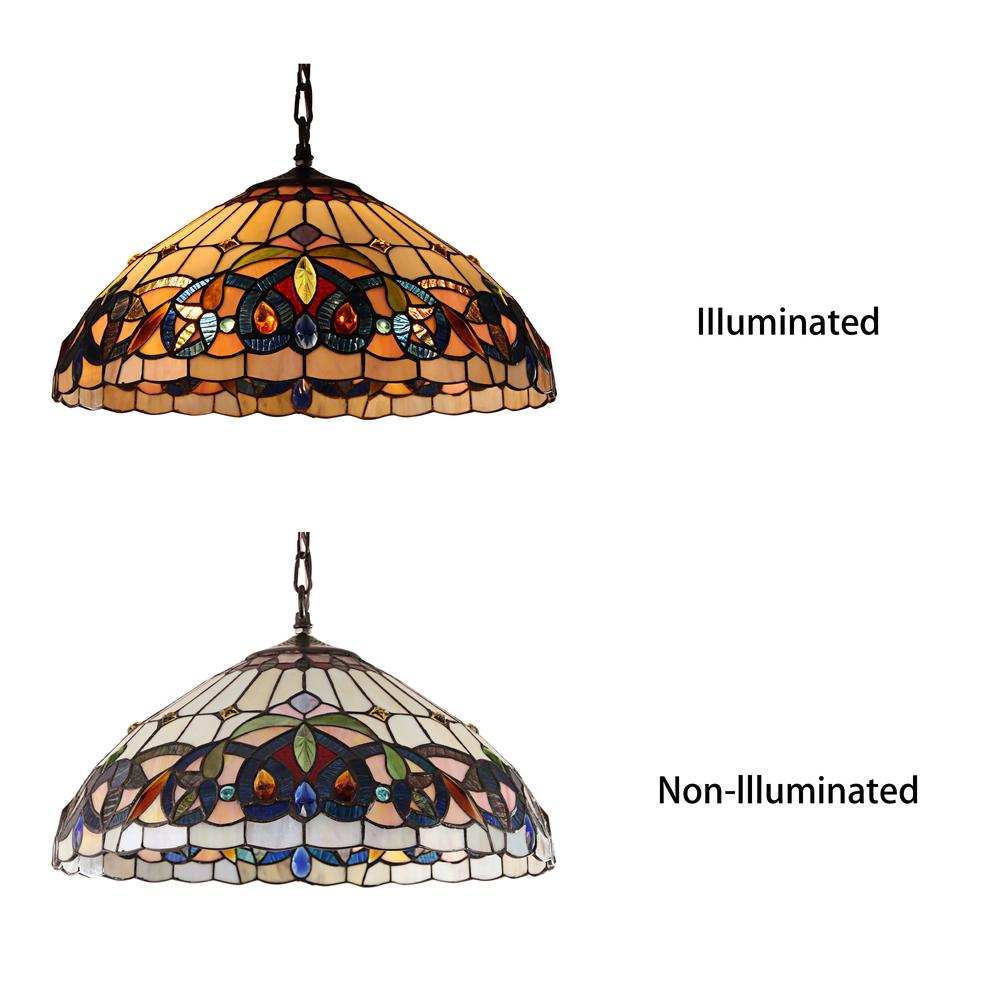 CHLOE Lighting SERENITY Victorian Tiffany-style Blackish Bronze 2 Light Hanging Pendant 18" Wide. Picture 4
