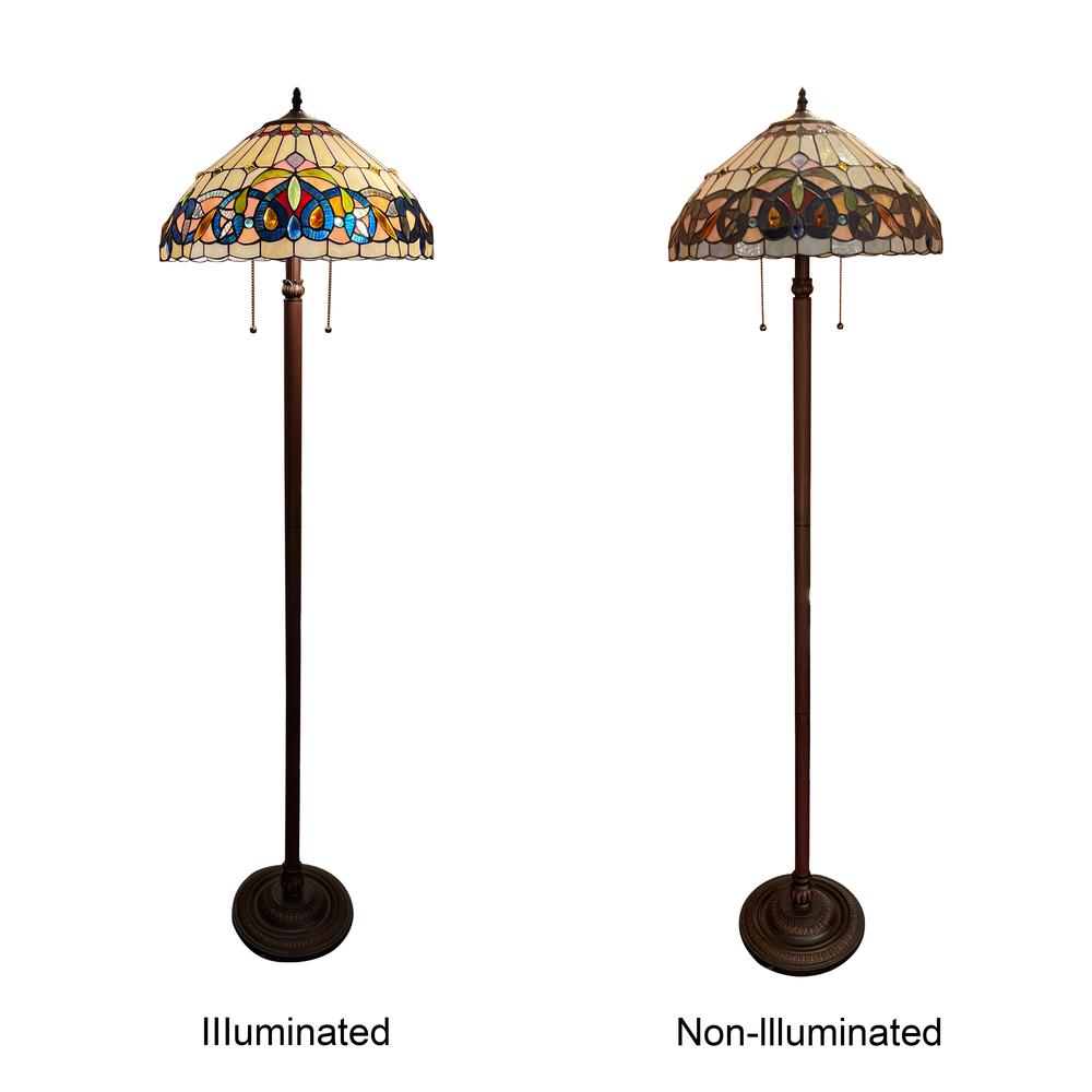 CHLOE Lighting SERENITY Victorian Tiffany-Style Dark Bronze 2 Light Floor Lamp 18" Wide. Picture 4