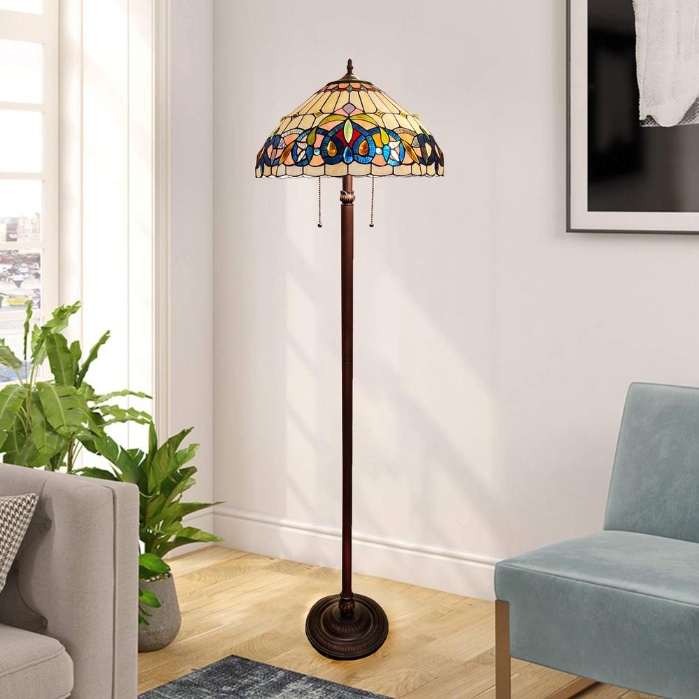 CHLOE Lighting SERENITY Victorian Tiffany-Style Dark Bronze 2 Light Floor Lamp 18" Wide. Picture 5